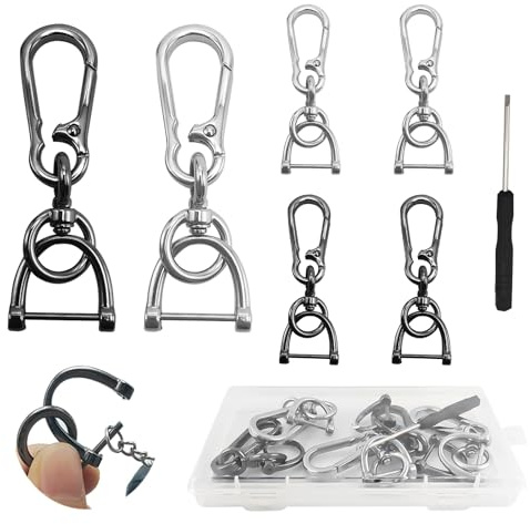 VINEST 6 Stück Karabinerhaken mit Drehgelenk, Fester Karabiner Schlüsselanhänger, Flexibel D-Ringen Schlüsselanhänger Karabiner für Umhängetasche Keychain