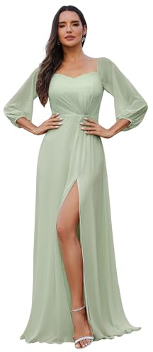 Ever-Pretty Abiti da Damigella d'Onore Senza Schienale Fuori Spalla Linea A Gonna A Fessura Vestito Donna Elegante Menta Verde 36