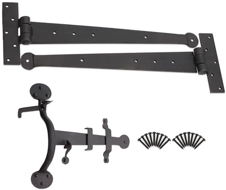 Infinity Decor Traditionelles handgeschmiedetes Eisen, 350 mm Penny-End-Scharniere und Suffolk-Verriegelungs-Tür-Set in schwarzem Bienenwachs-Finish, Gartentor-Set