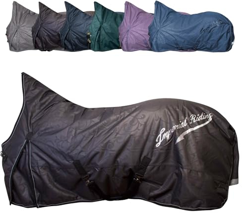 RL24 - Outdoordecke 600D IRHSuper-Dry von Imperial Riding – als Regendecke, Übergangsdecke & Winterdecke – wasserdichte Weidedecke mit Fleece-Futter – Pferdedecke in Black – 135cm