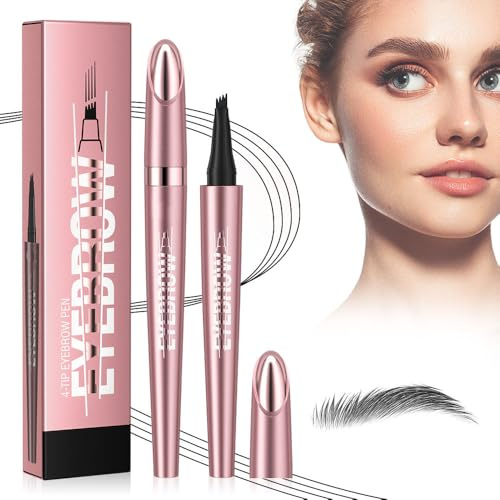 3D Magischer Augenbrauenstift Wasserfest, Microblading Augenbrauenstift Dunkelbraun Eyebrow Pencil mit 4 Gabelspitze Applikator, Erzeugt Mühelos Natürlich Aussehende Brauen (4# Schwarz)