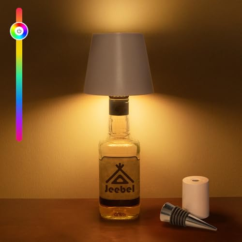 Jeebel RGB Flaschenlampe - 5200mAh Kabellose LED Flaschenlicht mit Touch Control, Stufenlos Dimmbarer, IP54, 3 Modi - Tragbare Lampenschirm Flaschen für Indoor-Outdoor Restaurant, Bar, Camping