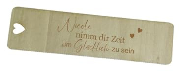 AWASG Lesezeichen aus Holz - Personalisiert mit Namen - Lesehilfe und Merkzeiger von Buchseiten - (Nimm dir Zeit)