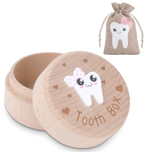 HOTUT Caja de Dientes, Caja Dientes de Leche Niño, Madera para Guardar, Recuerdos de Dientes Lindos, Borde Liso Guardar, Regalo para Niña Niño