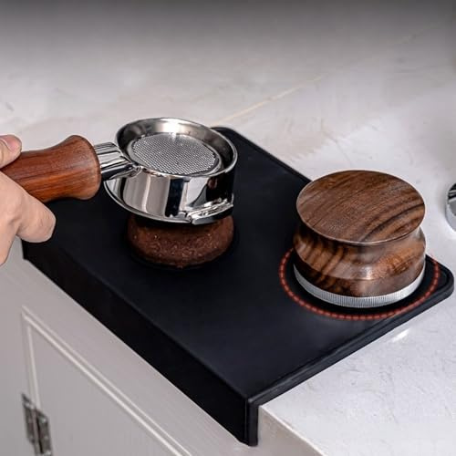 CINY Silicone Coffee Tamper Mat, with Corner Edge Tamp Support Station, Coffee Tamper Mat, Black Silicone Food Grade Pad, Espresso Accessory, for Barista Tool Home Kitchen Office