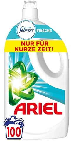 Ariel Flüssigwaschmittel, 100 Waschladungen Universal+ Waschmittel, Mit der Frische von Febreze, Kraftvolle Fleckenentfernung schon ab der 1. Wäsche