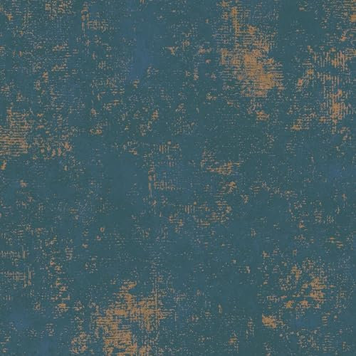 Profhome Struktur Tapete 388326-GU Vliestapete blau petrol gold 0,53 m x 10,05 m / 5,33 m2