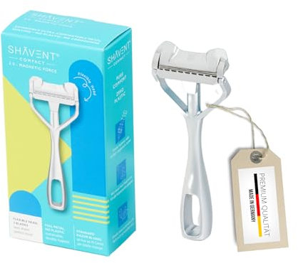 SHAVENT Rasoio compatto a testa oscillante, da donna, delicato e sicuro, per le gambe, per initmrasatura, bikini, senza plastica, metallo, sostenibile, durevole, made in DE (testa oscillante magnetica