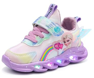 Scarpe ELSA for bambine, scarpe LED for bambini luminose ginnastica con chiusura in MAGIC TAPE lampeggianti interno, scarpe sportive traspiranti for il tempo libero, Natale e compleanno(Viola,25 EU)