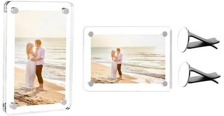 VDARK 2er-Pack Auto-Fotohalter für die Lüftungsschlitze, personalisierter Acryl-Clip-Bilderrahmen, magnetischer Fotorahmen für Familie, Paare, Autofahrer, sicheres Fahrgeschenk (9 x 6 cm)