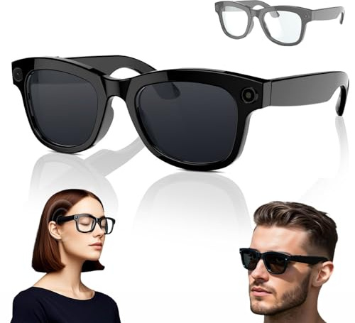 1080P HD Smart Video Recording Glasses with Wi-Fi/Bluetooth 5.3, 5MP Ultra-Wide Camera & AI Voice Control, Outdoor Sport Glasses, Blue Light Blocking Wearable Eyeglass(Black+Hyaline)