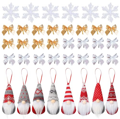 MLPKOI 8 Pezzi Elfo Babbo Natale, 38 Pezzi Decorazione per Albero di Natale, Gnomi Gnomo Natalizio, Addobbi Natalizi Stoffa, Luminosi, con Cappello, Casa Regalo, Decorazioni Natalizie