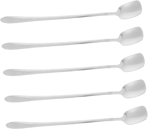 TOYANDONA 5 pièces Cuillères Acier Inoxydable Longues Manches pour Cocktails Café et Thé Glacé Mélangeur Bar avec Tête Carrée pour Boissons et Desserts