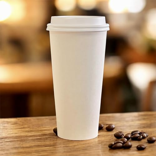 HOT BARGAINS 100 x 20oz Single Wall Paper Cups with Reusable Lids | Premium Disposable Coffee Cups for Hot & Cold Drinks | Eco-Friendly Tea Cups for Café, Party & Takeaway Use (20oz, 100, Count)