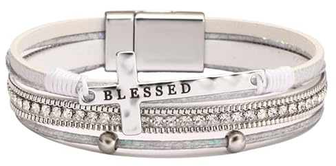 HUIANGLIYG Leder-Wickelarmband Für Damen, Süßwasserperle, Stapelbare Lederarmreifen Mit Strass, Handgefertigte Armbänder, Schmuck, Bohemian-Geschenk Für Frauen, Weiß, 19,5 Cm