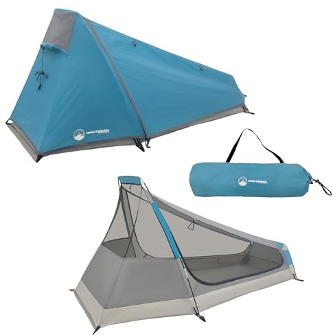 Wakeman Outdoors Lightweight Outdoor Single Person Tent, Blue | 1 Person Camping Tent with Rainfly and Carrying Bag - Bivy Bag Shelter for Backpacking, Hiking, or Camping Essentials