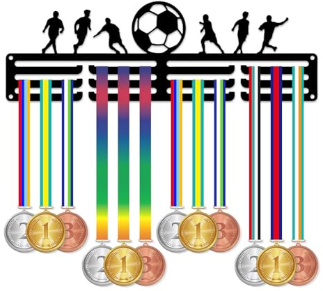 JurciCat Porta Medaglie Portamedaglie Da Muro Medagliere Da Parete Appendi in Metallo Squadra di Calcio Piccolo Supporto Decorazioni Per Parete Casa Distintivi Gare (30 cm)
