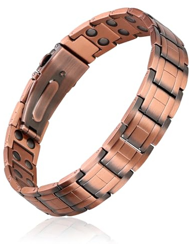 BioMag Herren Kupferarmband aus 99,99% Reinkupfer, Magnetarmband mit Schmetterlingsverschluss und integriertem Größenregler