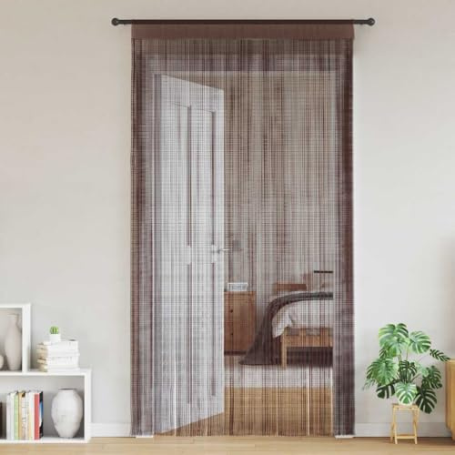 RCODSSK Tende a fili 2 PZ. 100 x 250 cm Marrone, poliestere Tenda per finestre come divisorio, protezione dagli insetti e tenda per porta con passante