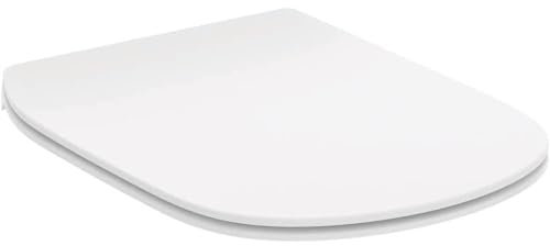 Ideal Standard Tesi Abattant WC, Forme en D, Abattant de toilette durable avec système de dégagement rapide pour un nettoyage facile, en duroplast robuste – Blanc (370x450x45 mm)