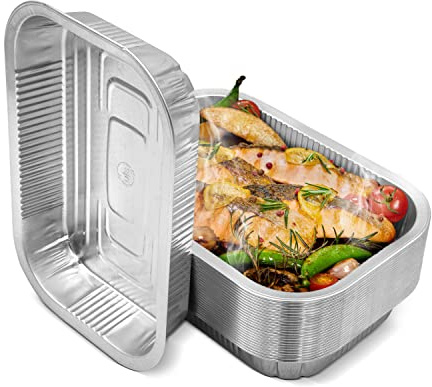 Mamatura Aluschalen Grill [Wiederverwendbar] 50 Aluminium Tropfschalen, Fettauffangschalen Gasgrill | Weber Grill Zubehör | Alu Grillschalen 15x22 cm