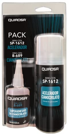 Quiadsa - KIT RETRÁCTIL ESPECIAL MADERA - Adhesivo de cianoacrilato con acelerador - Aplicación precisa en carpintería y ebanistería - Unión rápida y duradera - 50 g + acelerador