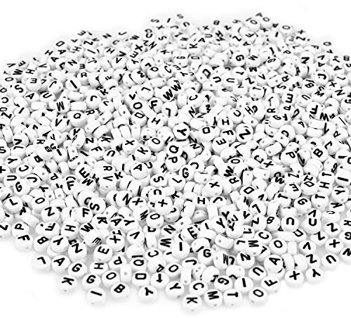 Willingood 1200Stück Weiss Rund Alphabet Buchstaben Spacer Perlen [7 * 4mm] Spacer Zwischenperlen Schmuck DIY Basteln