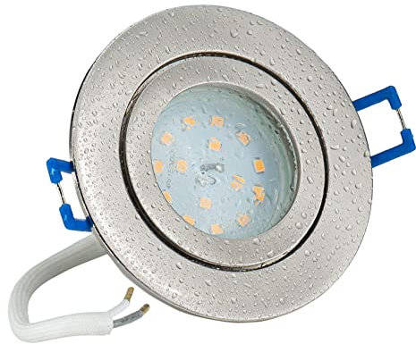 JungesLicht Ultra Flacher Bad Einbaustrahler Aqua 2.0 IP44 Nur 3cm Einbautiefe 5Watt LED Leuchtmittel Modul 230Volt LED Austauschbar Dusche Badezimmer Einbauleuchte (Warmweiss 2700K)