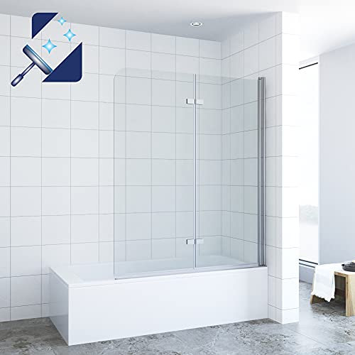 AQUABATOS® 120 x 140 cm Shower Screen for Bathtub Shower Enclosure Bathtub Folding Shower Screen Bath Attachment Made of 5 mm Tempered Safety Glass Real Glass Nano Coating
