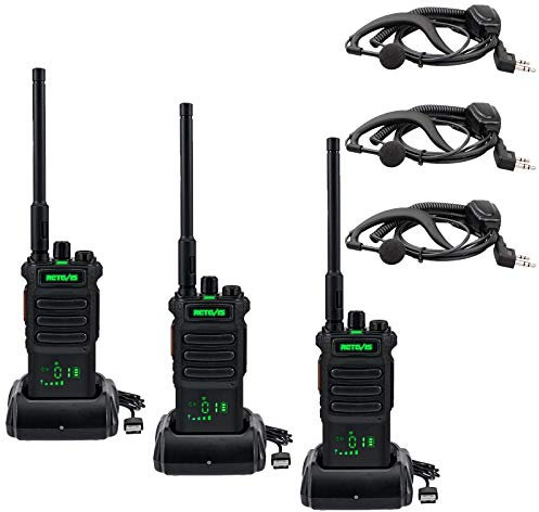 Retevis RT86 Funkgeräte Große Reichweite, Walkie Talkie 3er Set mit Headset, 2600 mAh Hochleistungs, VOX LED Taschenlampe Notfallalarm Walkie Talkies Profi für Baustelle (Schwarz, 3 Stück)