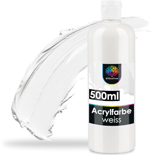 OfficeTree Acrylfarbe Weiß 500ml - Acrylfarbe Wasserbasis Weiß - White Acrylic Paint für Acrylmalerei, Hobbykünstler - Weiße Acrylfarbe Ideal zum Mischen