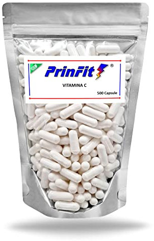 PrinFit® - 500 Capsule Vitamina C Pura - Alto Dosaggio 1000 mg - Antiossidante Acido L-Ascorbico Integratore Alimentare