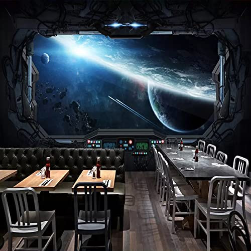Custom 3D Photo Wallpaper Cosmic Space Cabin Spacecraft Wall Painting 3D Restaurant Hotel Internet Gaming Room Mural Wall Paper,350cmX245cm(137.8 by 96.5 in)