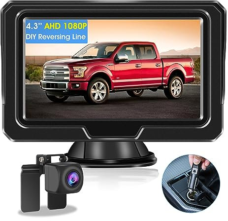 Vtopek AHD 1080P Rückfahrkamera Auto Kit Rückfahrkamera mit 4,3 Monitor 5 Rückfahrlinie IP68 Wasserdicht Nachtsicht Rückfahrkamera Nachrüsten Einparkhilfe Rückfahrkamera Kabel für Wohnmobil LKW RV