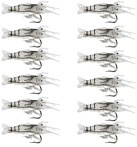 30pcs Soft Shrimp Lures with Hook Pink/White/Green Crappie Micro Grass Shrimp for Trout Bass (White-30pcs)