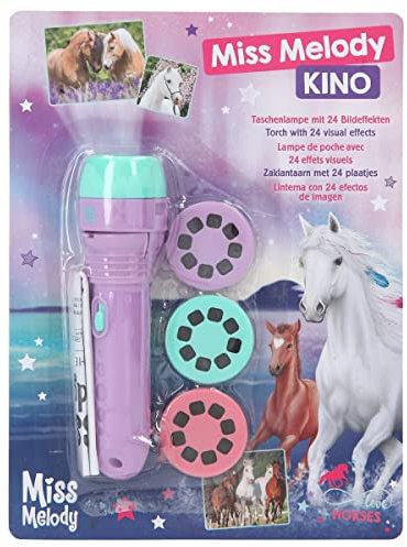 Depesche 12058 Miss Melody - Linterna para Niños con 3 Proyectores Intercambiables y 8 Motivos de Caballos Cada Uno, Iluminador Móvil para Murales Incl. Pilas