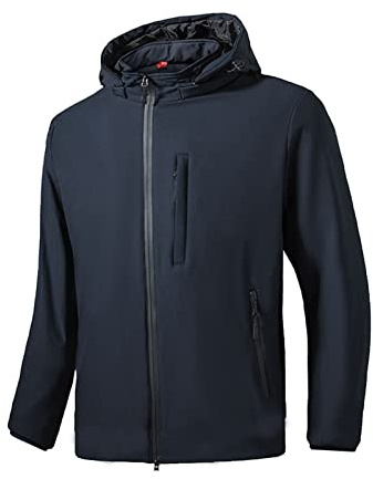 TONY BACKER Giacca Jacket Uomo Invernale Softshell Impermeabile Antivento con Cappuccio Giacca Calda Giubbotto Uomo Trekking Casual (2XL, BLU-05)