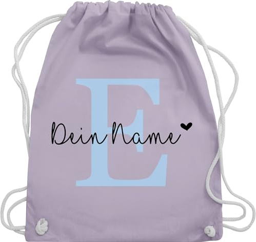 Turnbeutel Rucksack - Name anpassbar Buchstabe Herzchen I Geschenk Initialen - Unisize - Pastell Lila - sportbeutel+personalisiert+kinder schulkind beutel buchstaben e stoffbeutel kind