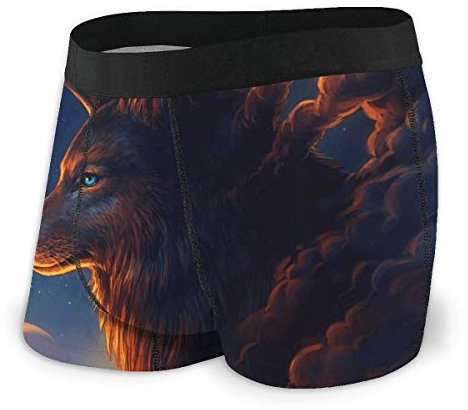Herren Boxershorts Golden Moon and Wolf Unterwäsche Stretch Boxershorts mit Tasche, Schwarz , L