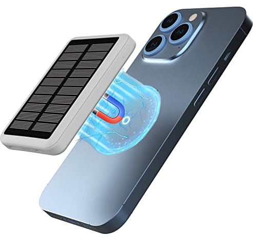 RABrand Solar Wireless Magnetic Power Bank 10000mAh, Portable Charger with Solar Panel, Strong Magnet, 22.5W Fast Charging, Solar Charging in All Type of Weather, Compatible with iPhone 14/13/12