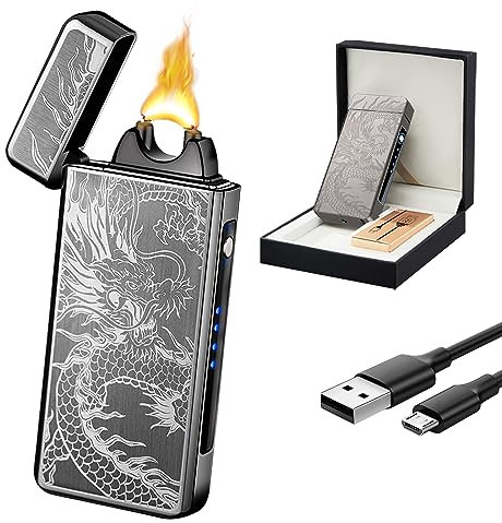 SKRFIRE Electric Light Dragon Windproof Flame Plasma Bow Rechargeable USB Candle Lighter with Battery Indicator (Black Dragon)