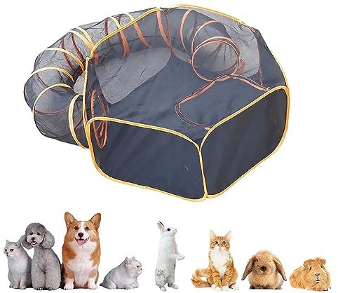 IMIDIA Katzenzelt und Tunnel für den Außenbereich, 2-in-1-Katzentunnelspielzeug, Laufstall für Katzen im Freien, Langlebiges Katzenzelt, zum Spielen mit Kätzchen, Hunden, Welpen und Hasen