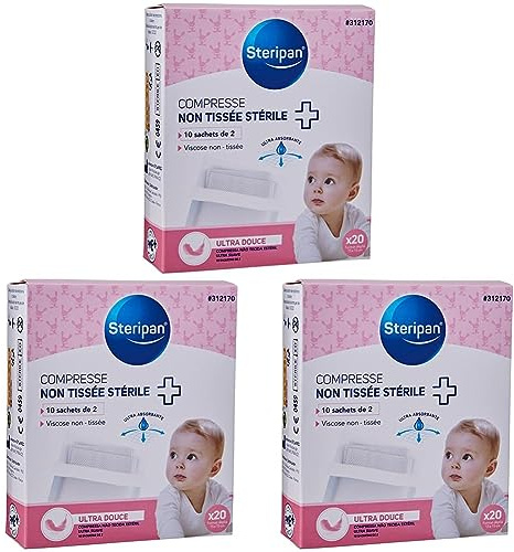 Steripan - Compresse Non Tissée Stérile - Ultra-Douce Bébé - 10 Sachets De 2 Compresses - Ultra Absorbante - Viscose Non-Tissée (Lot de 3)