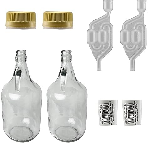 Wine Making/Home Brewing 5l Glass demijohns with Screw caps,airlocks and bungs,Wine Storage/Fermentation (2)