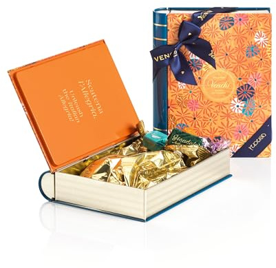 Venchi Maxi Chocolate Book Tin with Italian Chocolates - Gluten Free- Gift Idea for Birthday and Anniversary with Dark, Milk and Hazelnut Chocolates