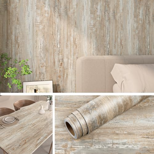 Livelynine Wood Effect Wallpaper for Walls Bedroom Living Room 40CMx10M Stick on Wallpaper Wood Kitchen Worktop Covering Vinyl Self Adhesive Contact Paper for Kitchen Countertop Wooden Vinyl Wrap