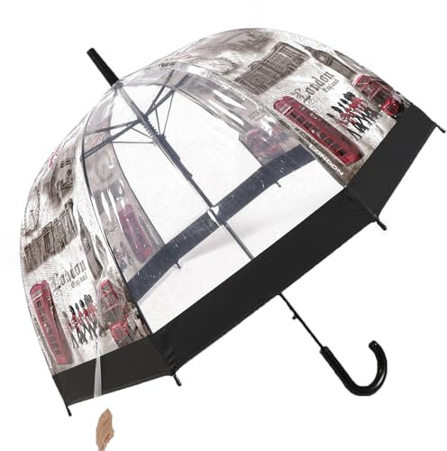 ThreeH Winddichter transparenter Regenschirm Transparent mit Öffnungsautomatik Kuppelschirm mit griffigem Griff Langlebiger Fiberglasrahmen Wind- und regenbeständig