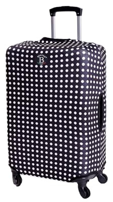 BERTOO XL/XXL Koffer-Schutzhülle, schwarz gepunktet, für Gepäckstücke von 71-75 cm, elastisch, waschbar, Reißverschluss mit Schnallenverschluss