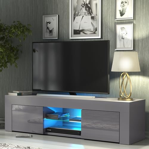 Creative Furniture TV Unit 130cm Grey Modern Stand Gloss Doors Free LED