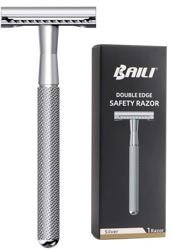 BAILI Double Edge Safety Razor Reusable Manual Long Handle Stainless Steel DE Wet Shaving for Men Women Beard Bikini Armpit Leg Hair Removal BDB3G